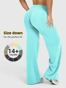 Pantalones rectos holgados con cintura alta y elasticidad para mujer, que realzan los glúteos, ideales para actividades al aire libre, aptos para yoga y pilates, cómodos para uso diario - Azul marino - Ver 10