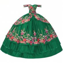 Vestidos de quinceañera con bordado floral con hombros descubiertos y temática mexicana, vestido de baile para mujer 2023 - Amarillo - Ver 18