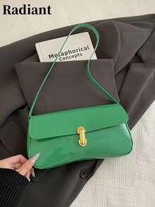 Bolso de mano y de hombro para mujer, unicolor, hebilla dorada, estilo vintage clásico, adecuado para uso diario, fiestas y trabajo - Verde - Ver 8