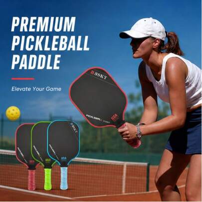 BSKT 1 Set Solid Color Fiberglass Pickleball Paddle For Community Court Amateur Casual Play And Basic Ball Control Practice, Suitable For Pickleball Beginners And Enthusiasts, Dense Composite Fiberglass Surface, Anti-Collision Matte Print, Textured Non-Slip Extended Handle, Shock-Absorbing Design To Reduce Impact Vibration, Durable Paint Finish Resistant To Fading, Universal For Single And Double Player Daily Casual Training