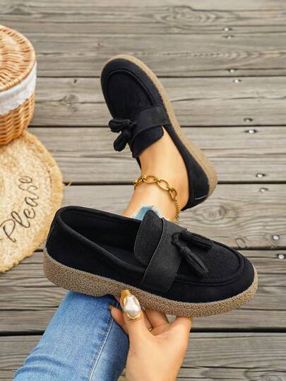 1 Pair Solid Color Fashion Preppy College Style Casual Party Fabric Metal Chain Women's Wedge Heel Thick Sole Shoes Outdoor Office Party Holiday Festival All Seasons