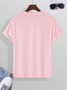 Men's Short-Sleeved T-Shirt, Summer, Comfortable, Made Of Micro-Elastic Polyester Fabric, Fashionable, Casual, Versatile, With Popular Print And Round Neck. - 粉紅色 - 查看 2