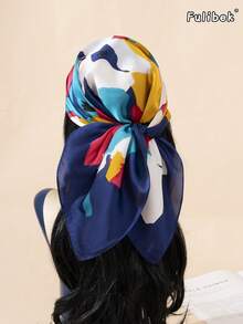 1pc Faux Silk Printed Square Scarf Headband Fashionable Multi-Functional Small Neck Scarf Suitable For Daily Use - Blue - View 6