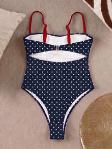 Polovedo Spring/Summer New Casual Sexy Elegant Women's Blue & White Star Print One-Piece Swimsuit, Suitable For Beach Vacation, Party, Dating - Multicolor - View 5