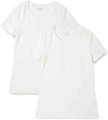 Camiseta de manga corta con cuello redondo de corte clásico  Essentials para mujer - Blanco/Negro - Ver 1