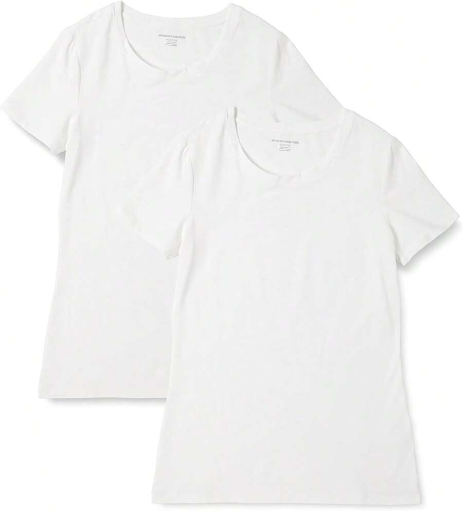 Camiseta de manga corta con cuello redondo de corte clásico  Essentials para mujer - Blanco/Negro - Ver 1