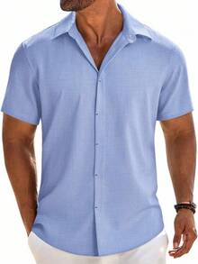 Camisas Hombre Casuales Manga Corta - con Botones Ocultos Tejido Fresco Y Transpirable para Playa Uso Diario Vacaciones Reuniones Ocio - Blanco - Ver 11