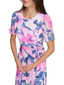 DKNY Vestido de Manga Corta con Cuello Barco y Lazo Frontal VestidoMujer - Ciruela chocolate - Ver 2