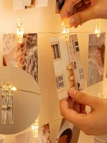 1 قطعة أضواء سلسلة سلك نحاسي LED بطول 1-10م مع مشابك صور بلاستيكية شفافة (±2-3 مشابك خطأ)، أضواء جنية لتعليق الصور، إضاءة أجواء جدار الصور، مناسبة لغرفة نوم الفتيات، حفلة عيد الميلاد، الذكرى السنوية، ديكور الجدران الداخلية للمنزل - سلك نحاسي - مشاهدة 4