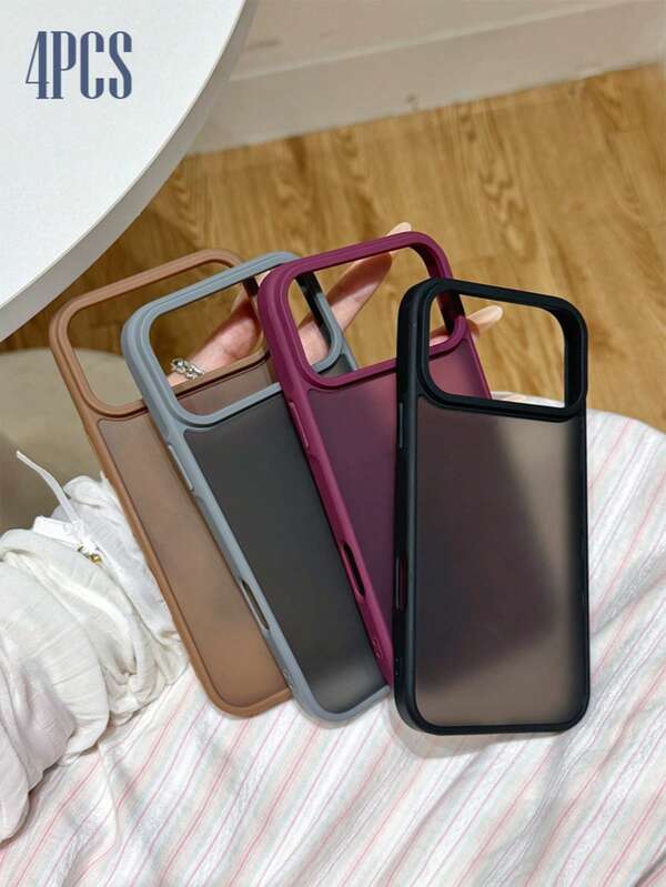 4PCS Black, Burgundy, Brown And Gray Matte Transparent Phone Cases Compatible With IPhone17 17pro 17Air 17promax11 11Pro 11promax 12 12 Pro 12Promax 13 13pro 13promax 14 14pro 14PLUS 14promax 15 15pro 15PLUS 16 16pro 16promax 16PLUS