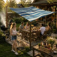 1pc Blue And White Striped Print Sun Shade Sail, Modern Fresh Style, Large Size, UV Protection, Sturdy Durable Easy Installation, Suitable For Beach Garden Patio Yard, Includes Rope - Multicolor - View 5