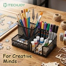 1pc Iron Art 3-4 Compartment Pen Holder, Pen Holder & File Rack 2-In-1, Office Desk Stationery Organizer, Student Desktop Storage Box - Multicolor - View 8
