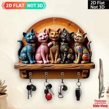 1pc 5 Cats Theme Wooden Key Holder Wall Mount Multi-Functional Home Key Rack With 4 Hooks Entryway Porch Room Organization Wall Decor Housewarming Gift Decorative Storage Solution For Modern Living Spaces - Multicolor - View 7