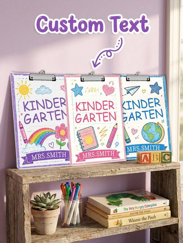 1pc Personalized Customized Teacher Clipboard, Customizable Printed Teacher Name Text, Cute Campus Hand-Drawn Pattern, Teacher Appreciation Holiday Gift, Back To School Season, Suitable For Kindergarten Preschool Teachers, Classroom Office Desk
