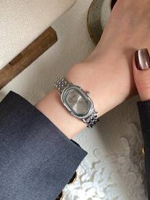 1pc Gold/Silver Square Bamboo Pattern Quartz Watch, Suitable For Daily Wear, Birthday Gift, Christmas Gift - Silver - View 6