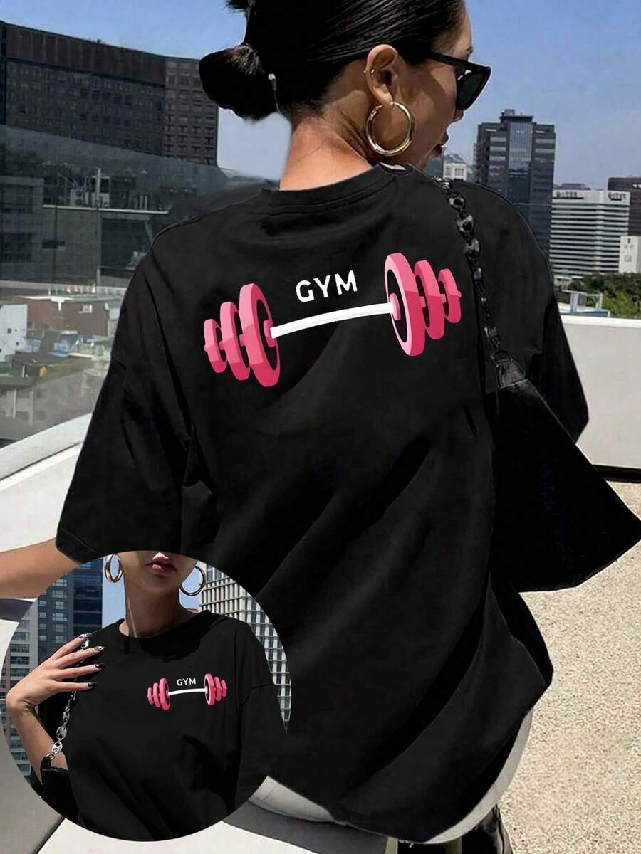 Camiseta de verano estampada de manga corta para mujer, top para mujer, tejido de algodón puro, corte regular.blusas para mujer playeras de mujer blusas casuales para dama conjuntos de mujer - Negro - Ver 1