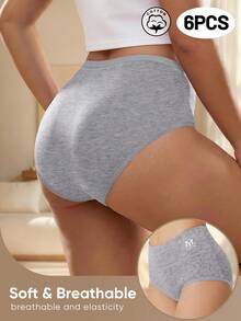 MEIYATING 6pcs Women's Mid-Waist Cotton Briefs, Comfortable Fit, Solid Color - Multicolor - View 4