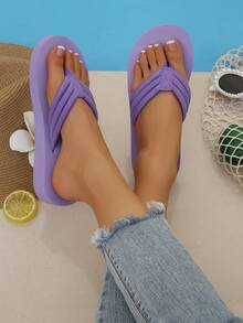 JJJ Women's Solid Burgundy New Toe-Post Flip Flops, Lightweight Comfortable Versatile Beach Vacation Flat Sandals, Multi-Scenario Convenient Flat Slippers - Mauve Purple - View 2