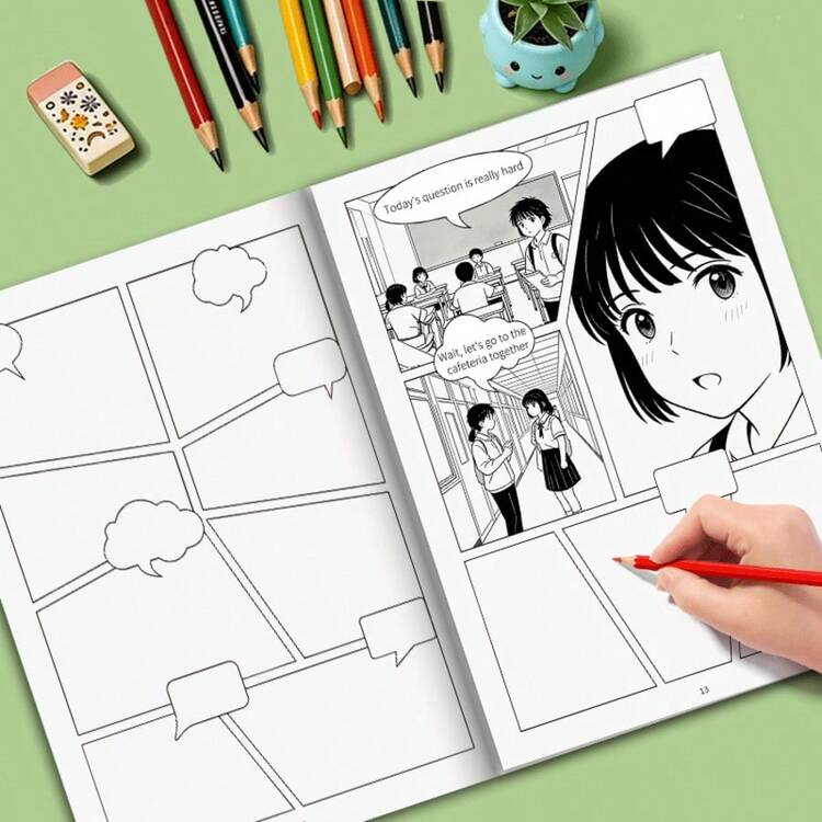 1 cuốn sổ phác thảo truyện tranh trống, sổ tay mẫu lưới khung truyện tranh nhiều kích cỡ, sách vẽ sáng tác truyện tranh hoạt hình, phù hợp cho lớp mỹ thuật trường học và luyện tập cho nghệ sĩ, tăng cường sáng tạo, thiết kế đẹp - A - Xem 5