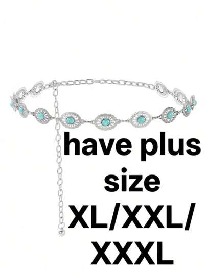 Turquoise & Agate Inlaid Chain Fashion Waist Chain, Women's Decorative Thin Waist Belt For Dress, European & American Cross-Border Christmas Bohemian Zinc Alloy Women's Waist Chain All Seasons