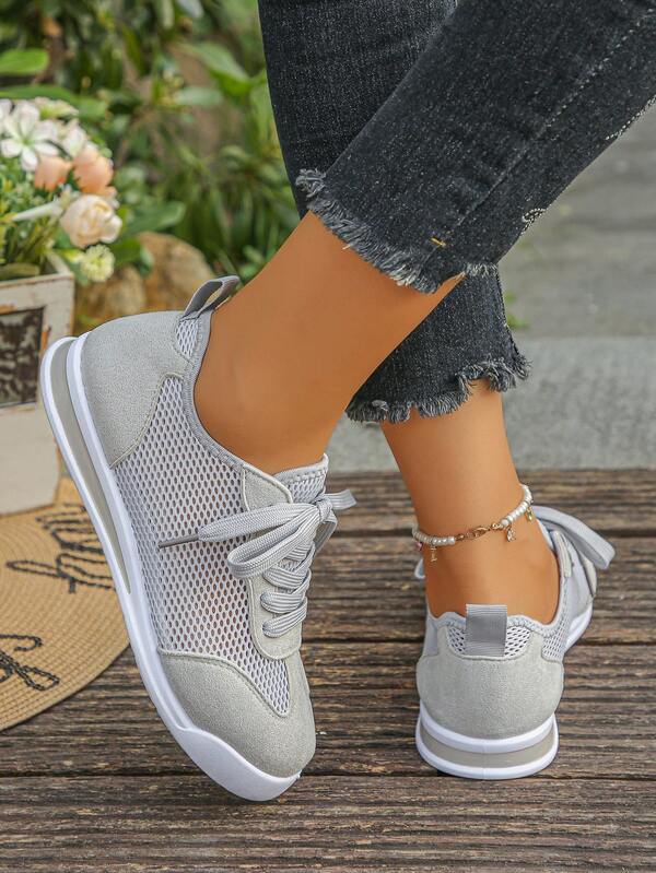 Sepatu Sneakers Chunky Wanita, Sepatu Kasual Olahraga, Sepatu Sneakers Harian Ujung Bulat Motif Blok Warna dengan Tali dan Sol Tebal, Sepatu Kasual Serbaguna, Sepatu Hiking Outdoor Wanita Terbaru Musim Semi, Sepatu Jalan Bernapas dengan Jaring, Sepatu Slip-On Sol Lembut untuk Ibu, Sepatu Mengemudi yang Nyaman, Sepatu Lari Olahraga Kasual