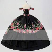 Vestidos de quinceañera con bordado floral con hombros descubiertos y temática mexicana, vestido de baile para mujer 2023 - Vino - Ver 2