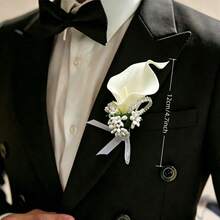 Men's Wedding Boutonniere, Artificial Horseshoe Flower Wedding Groom & Groomsman Boutonniere, Suitable For Wedding Ceremony, Anniversary, Formal Dinner Party - White a - View 12