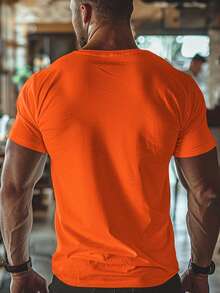 Camiseta de verano para hombre, de cuello redondo, holgada, moderna, versátil, de manga corta, casual, cómoda, transpirable, con un elegante estampado. - Naranja - Ver 2