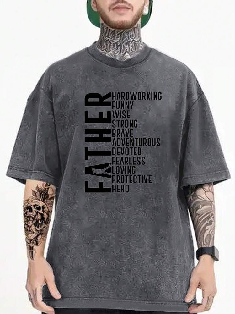 Men's Short-Sleeved T-Shirt, Summer, Comfortable, Made Of Micro-Elastic Polyester Fabric, Fashionable, Casual, Versatile, With Popular Print And Round Neck. - 深空灰 - 查看 5