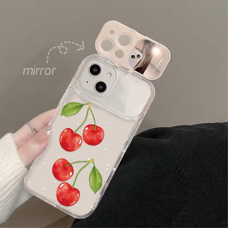 1pc Transparent TPU Flower Phone Case With Mirror Stand Compatible With 11 12 13 14 12ProMax 13ProMax 14ProMax 15 15PRO 15PROMAX 16 16Pro 16Promax 17 17Pro 17Promax