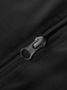 American Retro Minimalist Men's Full Zip Ribbed Cuff Aviator Jacket, Black And White Contrast Color Mountain Logo Detail Flight Jacket - Black - View 6