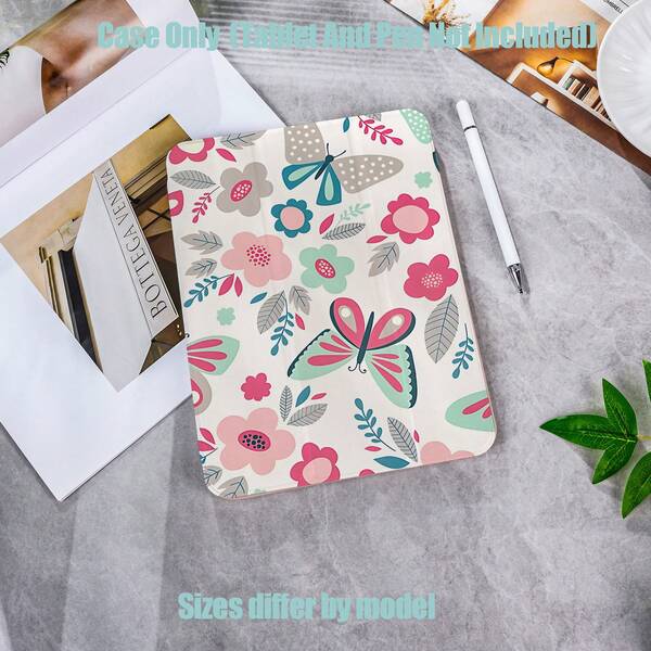 Butterfly Flower Leaf Pattern 360° Rotating Tri-Fold Tablet Case With Pencil Slot. Compatible With IPad Mini4/5 (7.9 Inch), Mini6/7 (8.3 Inch); Air1/2/3, IPad5/6/8 (9.7 Inch); IPad2019-2021, Pro10.5, Air3 Universal; IPad10/11, Air4/5 (10.9 Inch), Air6/7 And Pro11 Inch Full Series; Pro12.9, Air13 Inch, 2024 Pro11/13 Inch; 5/6Pro, 7Pro, SE/Pro; MatePad Full Size, Honor V9/X9/GTPro Full Series; S6Lite/S7/S8/S9/S10/A8/A9