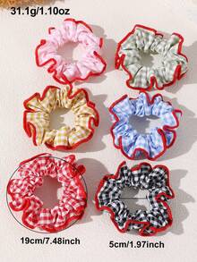 6pcs/Set Girls Multi-Color Plaid Fabric Hair Scrunchies Set Suitable For Daily Decoration - Multicolor - View 5