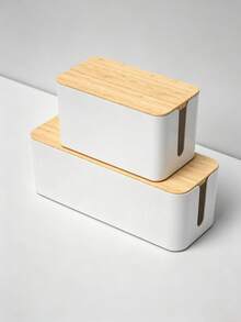 1pc Universal Capacity Flame Retardant Insulated Anti-Electric Shock Multi-Directional Cable Management Design Solid Wood Socket Cable Organizer Box With Bonus Data Cable Storage Tie + Non-Slip Pad | Ins Natural Wood Artistic Style Light Brown Natural Wood Color Rounded Rectangular Box Shape Top Storage Groove + Dual Side Cable Outlets Router Set-Top Box Charger Cable Management Box Home Bedroom Study Gaming Desk Storage Graduation Rental School Start Christmas New Year Holiday Home Storage Gift Power Strip Concealment Box, Dorm Cable Storage, Router Cable Management Box, Child Anti-Electric Shock Socket Box - A - View 3