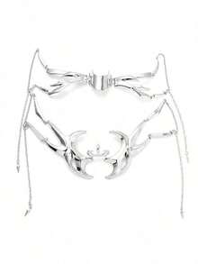 1pc European And American Cyberpunk Metal Mask, Niche Design Asymmetric Fluid Face Shield Face Accessory - Multicolor - View 9