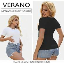 Paquete de 3 Playeras para Mujer, Camisetas de Cuello Redondo Clásico, Corte Holgado, 200g, Lavable a Máquina, No se Decolora ni Encoge - Negro+Blanco+Gris - Ver 5
