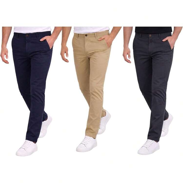 Holstone Pack 3 Pantalones Estilo Chino de Gabardina Premium Hombre - Uso Casual y Oficina Moda Caballero - Pantalón de Algodón. - Negro - Verde Olivo - Gris Oxford - Añade 16