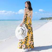 Vestido de Playa de Vacaciones en la Playa de Verano para Mujer Vestido de Tirantes Halter Vestido Super Hada Delgado (Color : Yellow, Size : XL Code) - Amarillo - Ver 4