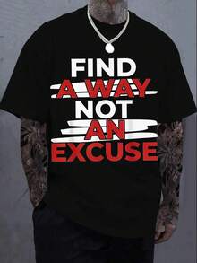 Camiseta casual para hombre Encuentra una manera, no una excusa con estampado mejorado, gris oscuro con fuente roja y blanca, cuello redondo, manga corta, ajuste regular, lavable aáquina - Negro - Ver 1
