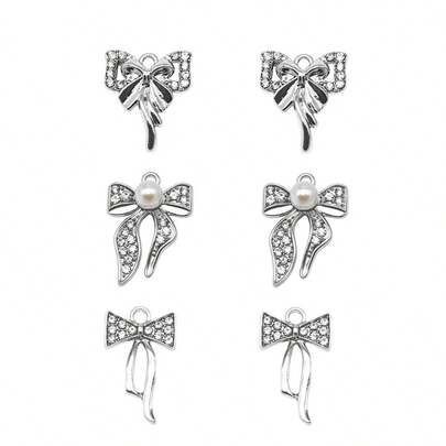 12 piezas de dije de lazo de aleación de zinc con strass, color plata antigua, colgante para collar, pulsera, aretes, accesorio para hacer joyas, llavero, decoración artesanal