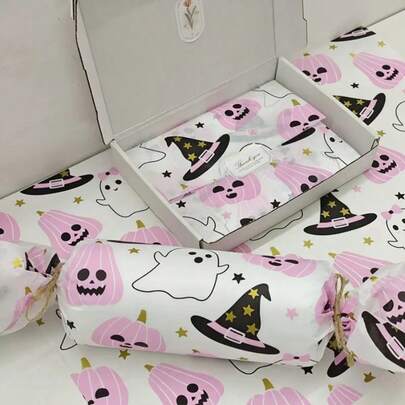 10/30/50 Hojas de Papel de Regalo con Diseño de Calabaza Rosa & Sombrero de Mago, Adecuado para Envolver Ramos, Cumpleaños, Bodas, Navidad, Halloween, Día de San Valentín - Hojas de Papel de Seda Recubiertas de Cera/Polímero para Manualidades DIY, Rellenos de Bolsas, Adecuado para Ramos