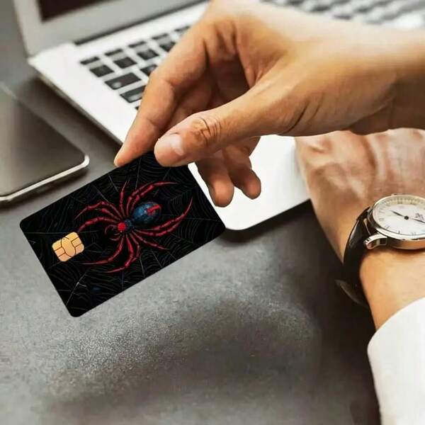 4pcs Red Spider Dark Style Bank Card Stickers, Creative Credit Card Protective Film, Personalized Decorative Card Skin, Waterproof Anti-Scratch Bank Card DIY Sticker, Access Card Savings Card Full Coverage Fashion Card Decoration Sticker