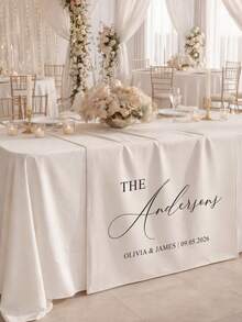 Customized Linen Wedding Table Runner, Newlywed Sweet Table Sign, Elegant Ceremony Decoration - Multicolor - View 3