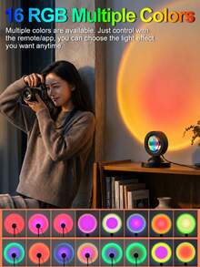 1pc USB Powered RGB Floor Lamp, Telescopic 16-Color Sunset Atmosphere Projector Light, LED Sunset Atmosphere Light, Sunset Effect Projector, Room Decoration Night Light, Multi-Color Projector, Room Ambient Decorative Lighting, With Remote Control, Multiple Color Changes, Rotatable, Suitable For Decoration, Photography Party, Bedroom Home Decor, Room Decoration, Party Wall Decoration Light - Large Remote Control - Sunset Projector - View 7