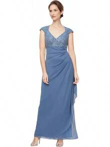 Alex Evenings - Vestido Largo para Madre de la Novia con Mangas voladas para Mujer con Cintura Imperio Fruncido (Tallas pequeñitas y Normales) - Malla azul eléctrica - Ver 20