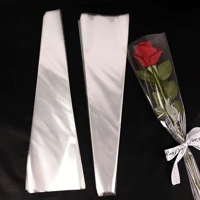 50pcs Transparent Single/Multi-Stem Flower Sleeves, OPP Trapezoid Fresh Flower Bags, Floral Packaging That Doesn't Block The Beauty, Suitable For Various Fresh Flower Packaging, Birthday/Wedding/Valentine's Day/Mother's Day/Women's Day/Easter And Other Occasions, No Accessories, No Printed Design, Fresh Floral Material Bouquet Packaging Transparent Flower Bags