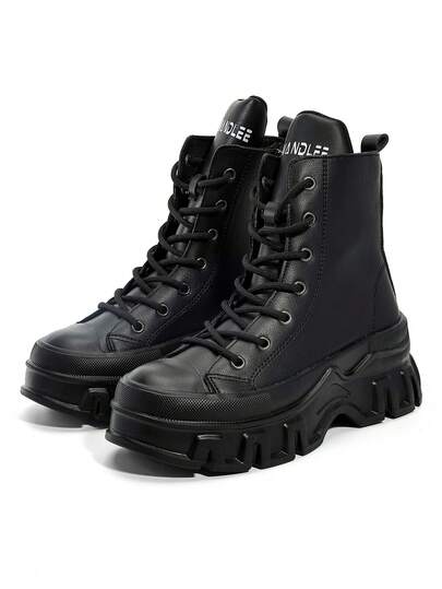 Sepatu Wanita Model High-Top Bertali Warna Solid untuk Semua Musim, Desain Ujung Tertutup, Resleting Terintegrasi, Ringan, Nyaman, dan Modis, Cocok untuk Pesta, Perjalanan, Liburan, Aktivitas Luar Ruangan, dan Jalan-jalan Sehari-hari, Ukuran 37 hingga 42, Sepatu Bot Ankle dengan Sol Tebal dan Sepatu Bot Setinggi Mata Kaki
