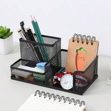 1pc Iron Art 3-4 Compartment Pen Holder, Pen Holder & File Rack 2-In-1, Office Desk Stationery Organizer, Student Desktop Storage Box - Multicolor - View 10