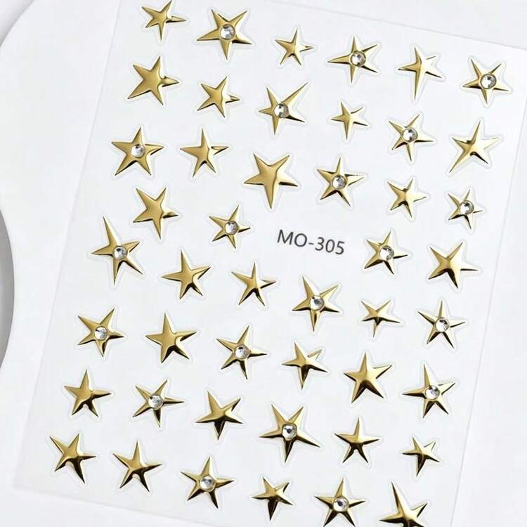 1pc Star Sticker Metallic Silver Rhinestone Pentagram Face Sticker, Sparkling Versatile Y2K Style, Face Glitter For Music Festival, Carnival, Face Decor Pentagram With Rhinestone (Self-Adhesive) - Multicolor - View 8