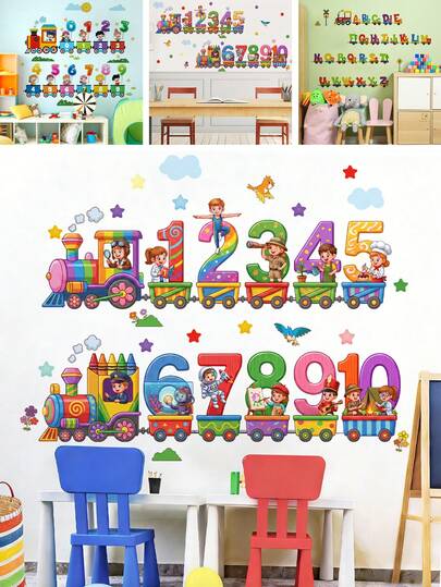 1 pieza Pegatinas de pared de PVC con diseño de tren de dibujos animados lindo, fácil de instalar, decoración encantadora para sala de estar, dormitorio y habitación de niños, adornos para el hogar